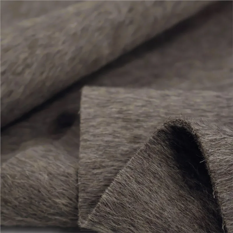 Brown and coffee-colored double-layer double-sided Sulli woolen long-haired fleece fabric for a coat