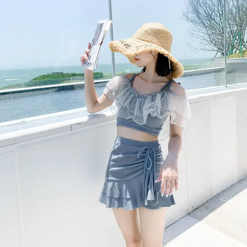 Bikini Set Vrouwen Zomer Sexy Elegante Backless Tender Ruches Mode Koreaanse Stijl Badmode Zoete Meisjes Twee Stukken Off Schouder