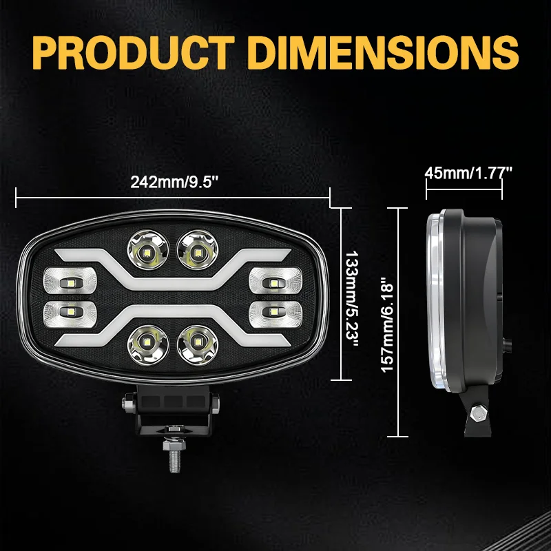 In Stock 12V 24V 10 Inch 80W Oval White Amber Position Truck Led Lights Truck Work Lights10 Inch Driving Light  for Truck Car
