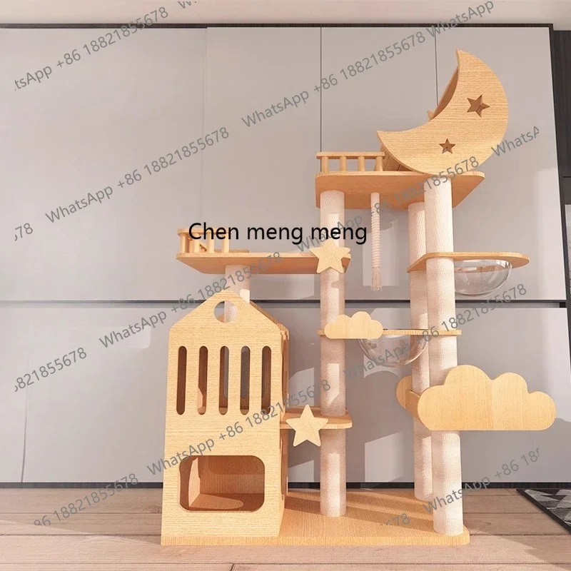 X188 Cat climbing frame Solid wood cat nest Integrated scratching board does not occupy space capsule cat nest jumping platform