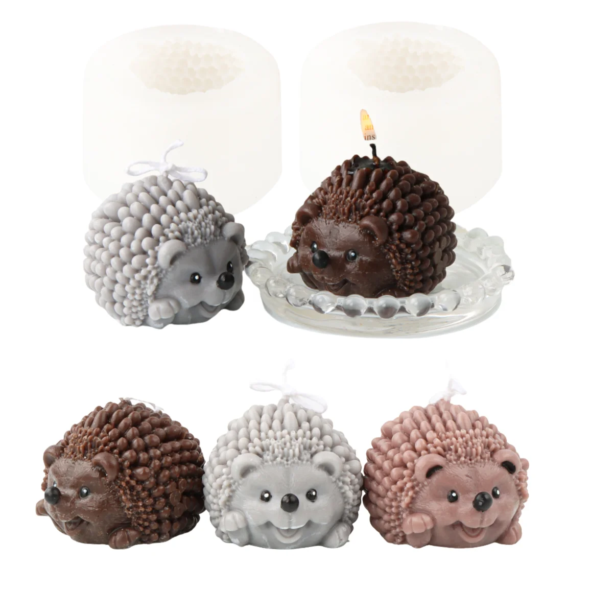 3D Hedgehog Candle Mold Cute Smiley Hedgehog Silicone Mold for Gypsum Resin Craft DIY Animal Aroma Soap Mould Home Decor Gifts