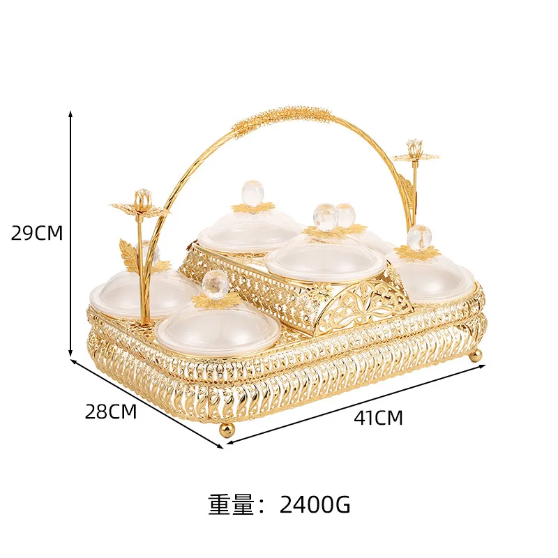 Classical light luxury six-grid acrylic fruit plate, exquisite high-end pattern, portable fruit snack dessert fruit basket