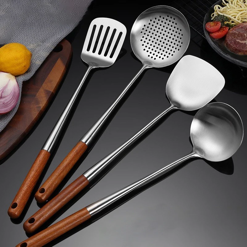 Utensilios de cocina, espátula Wok, herramienta de hierro y cucharón, espátula para equipo de cocina de acero inoxidable, accesorios de cocina esenciales