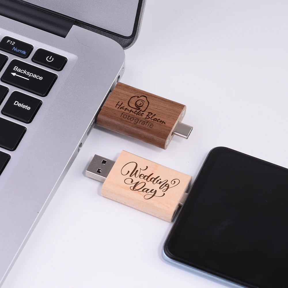 10 Stück USB-Stick 128GB Holz TYPE-C Pen Drive 64GB Kostenloses individuelles Logo Speicherstick Kreatives Geschenk Pendrive USB-C U-Disk – Detail 6