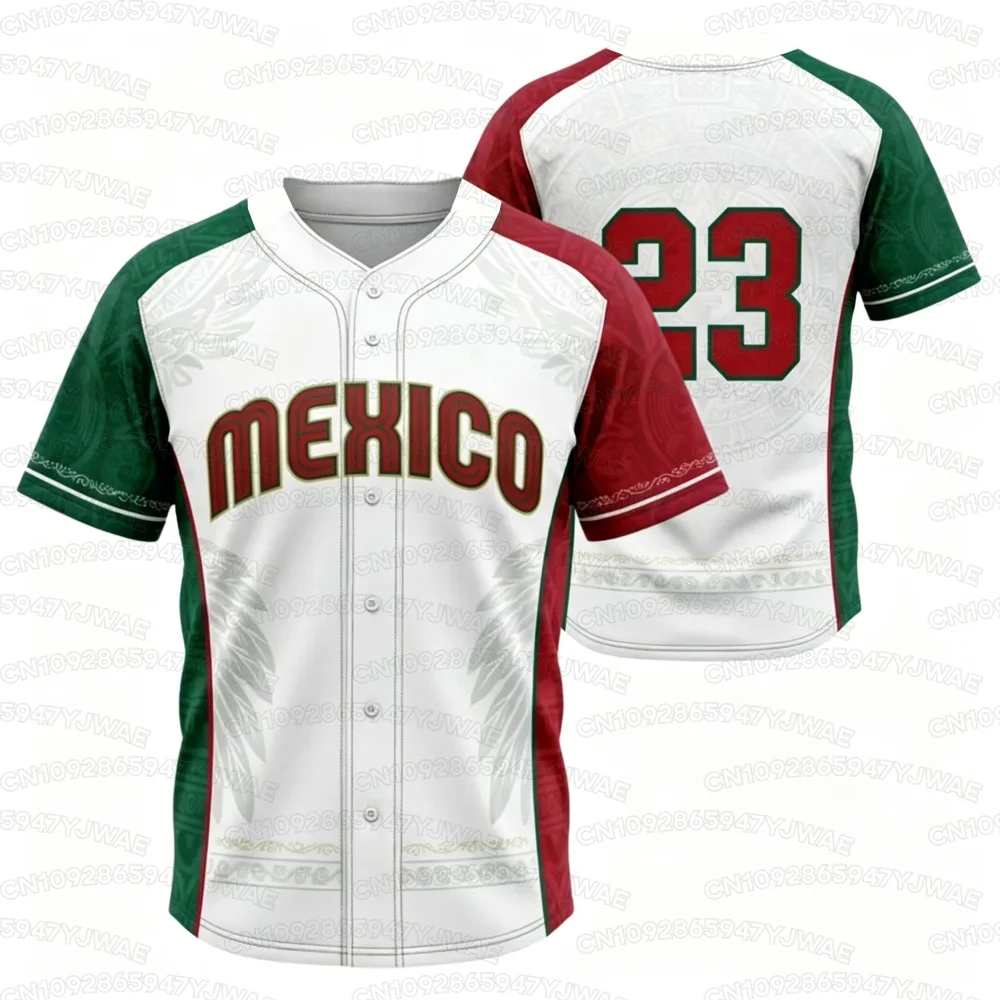 Summer Women's Men's Mexico NO.23 Short Sleeve Baseball Jersey 3D Mexico Flag Shirt Soccer Fan Gift Party Wear Tops
