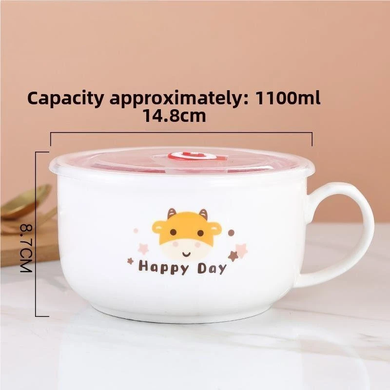 Large Size Ceramic Lunch Box with Lid for Microwave Oven Dormitory Freshness Preservation Cup Bowl Heatable for Office Workers
