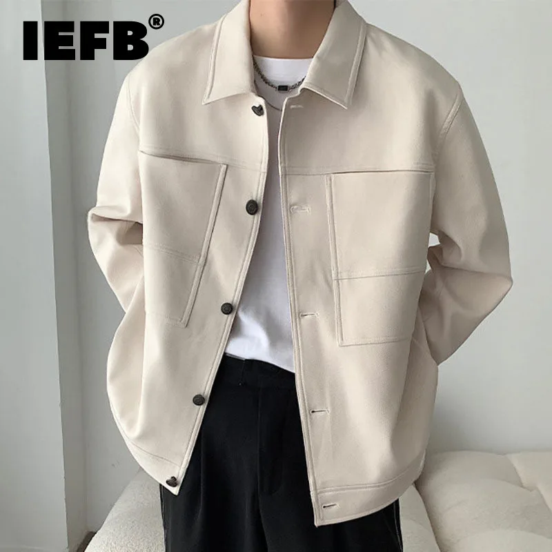 IEFB Korean Style Men's Jackets Pockets Turn-down Collar Single Breasted Solid Color Male Coats New Autumn Fashion 2024 9C6747