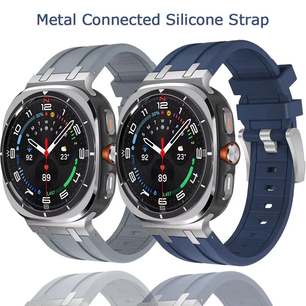 

Metal Connected Silicone Strap For Samsung Galaxy Watch Ultra 47mm Waterproof Comfortable Bracelet For Galaxy Watch 7 Ultra Band