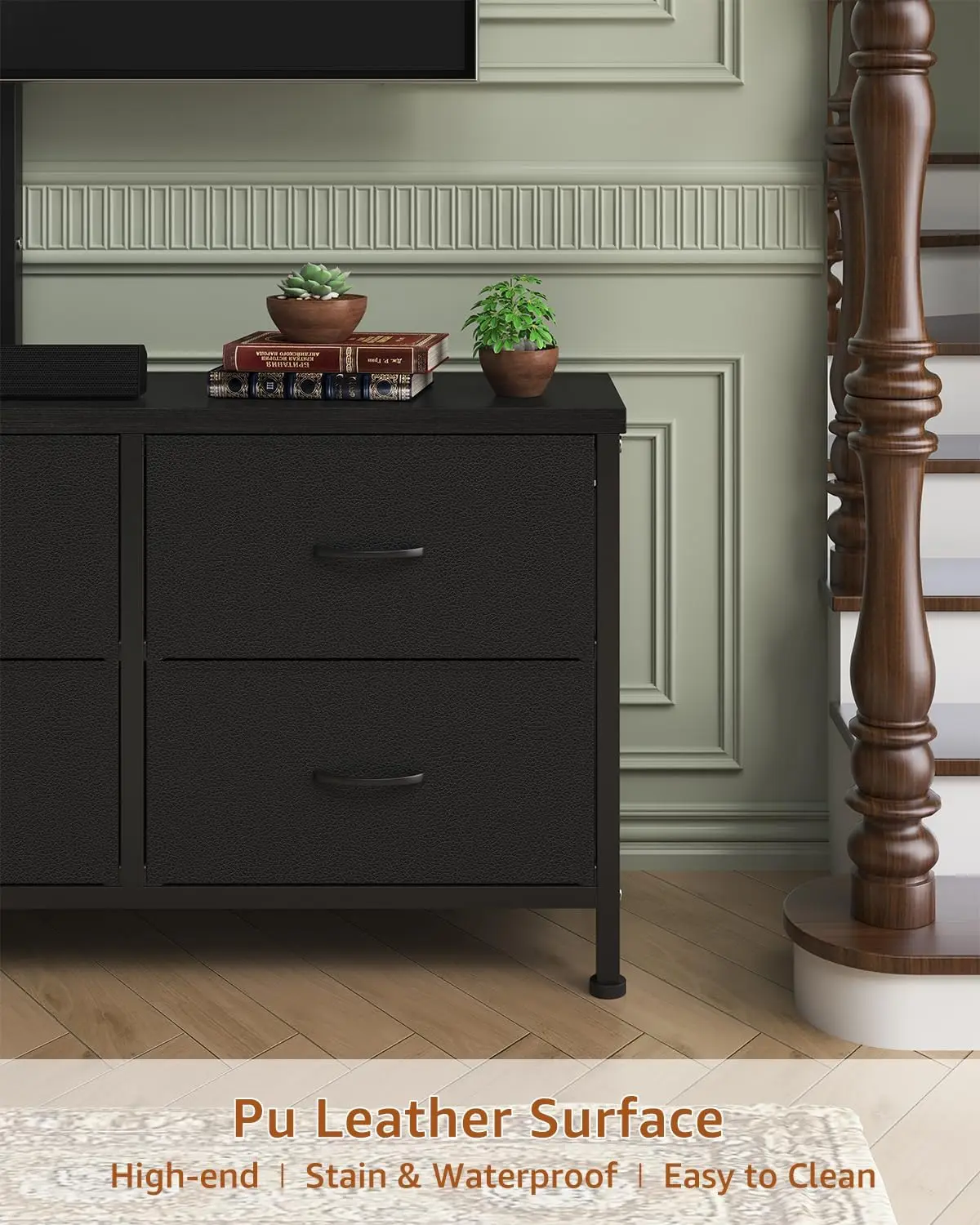 حامل تلفزيون مع خزانة قماشية 6 أدراج لأجهزة تلفزيون 55 60 65 75 85 بوصة مركز ترفيه أسود