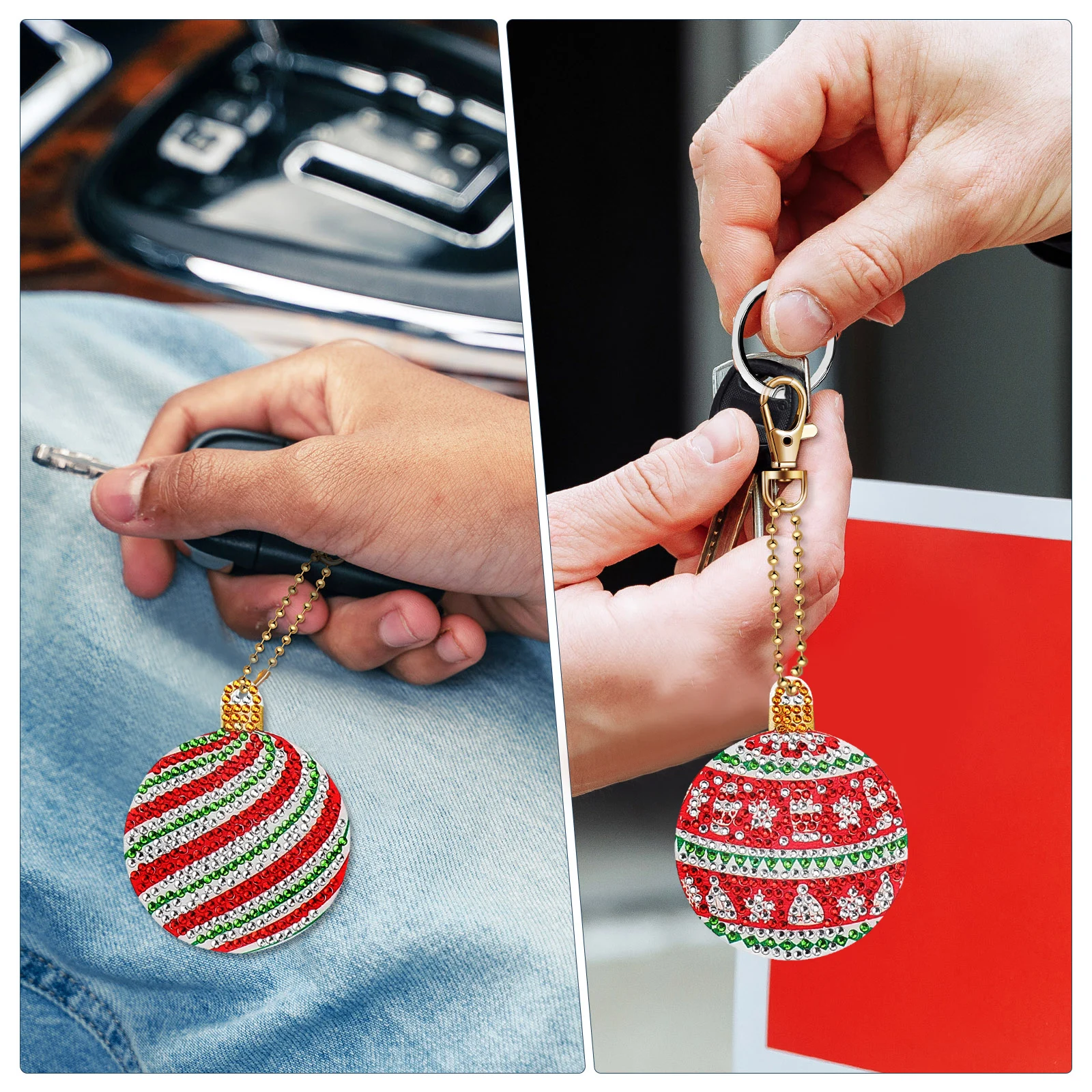 

Diamond Painted Keychain Craft Kits Pendant Christmas Art Gifts Acrylic Rhinestone Lifelike Patterns Vibrant Colors Portable
