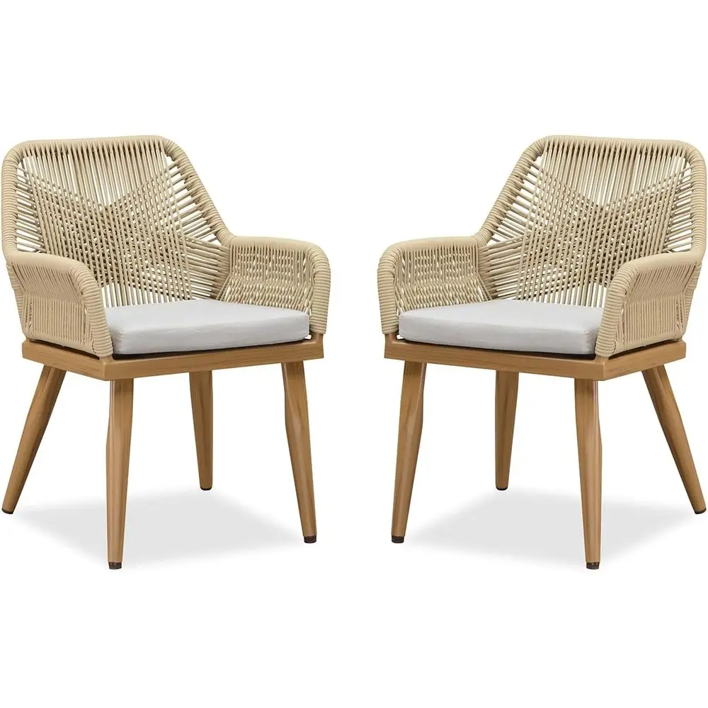 

Всепогодный набор обеденных стульев из ротанга для патио на открытом воздухе для газона, сада, террасы или заднего двора с отделкой из тикового дерева