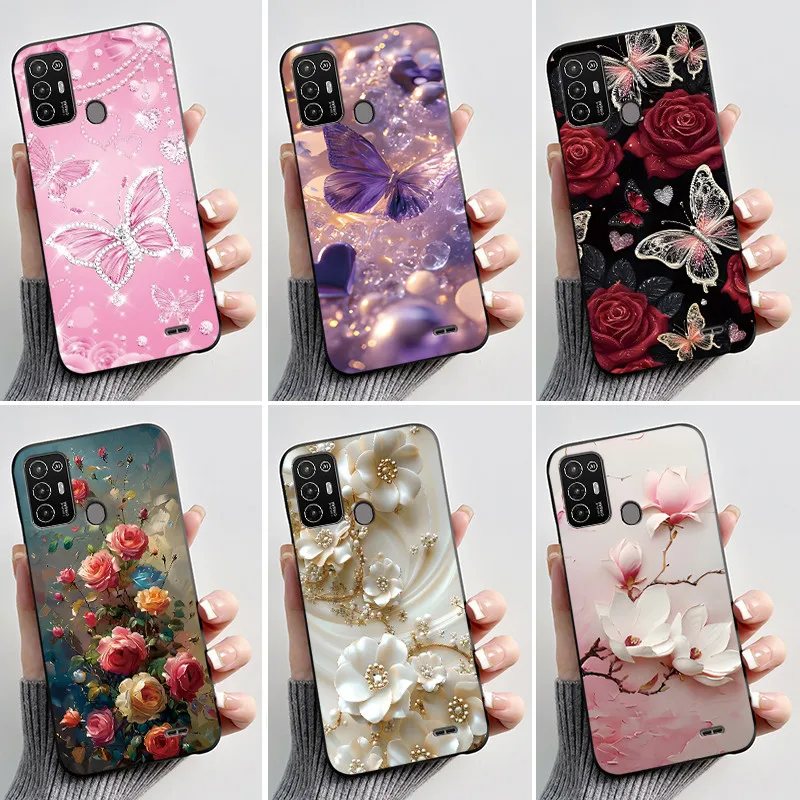 Funda de teléfono para ZTE Blade A52 4G, carcasa de silicona suave negra con diseño de mariposa y flores, cubierta trasera para ZTE Blade A52 BladeA52 Bumper