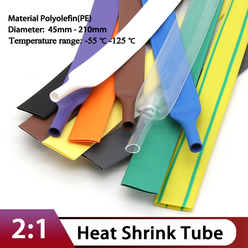 2:1 Heat Shrink Tube 45 50 60 70 80 90 100 120 150 180 210mm Polyolefin Heatshrink Sleeve DIY Wrap Wire Repair Cable Protecctor