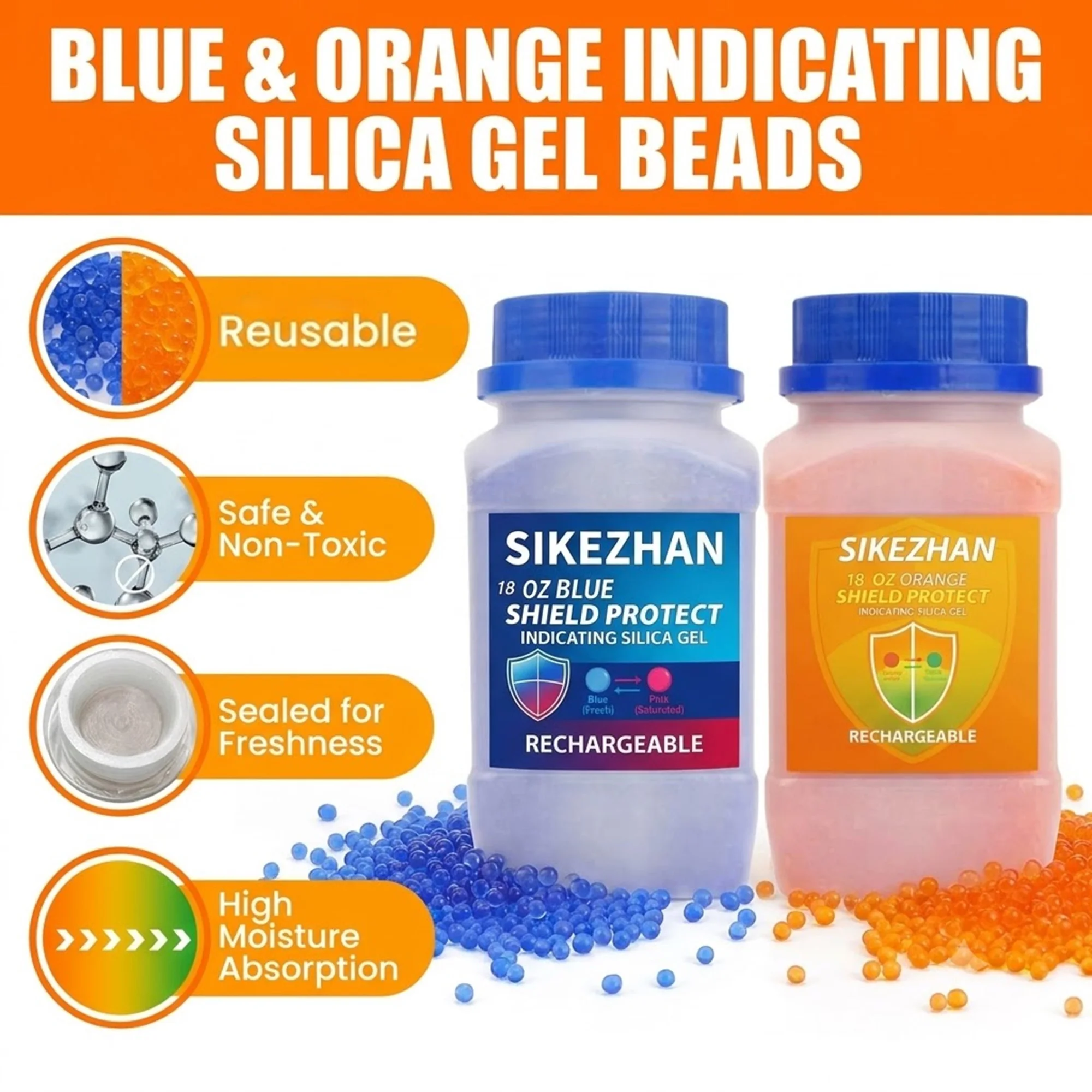 Indicating Silica Gel Beads Reusable Desiccant Moisture Absorber for Electronics Jewelry Clothes Painting Storage 3-5mm 18oz