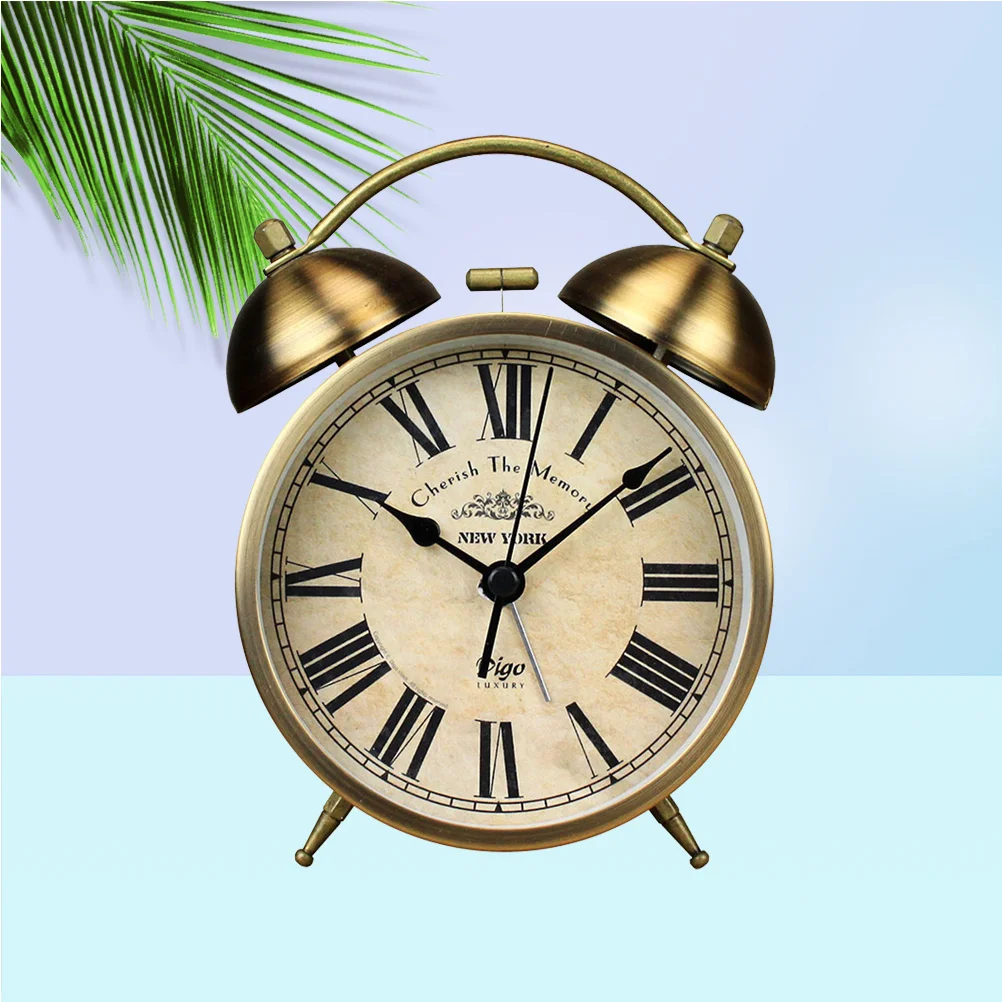 

1PC Retro Round Desktop Clock Bell Small Alarm Clock for Home Living Room Bedroom Office without