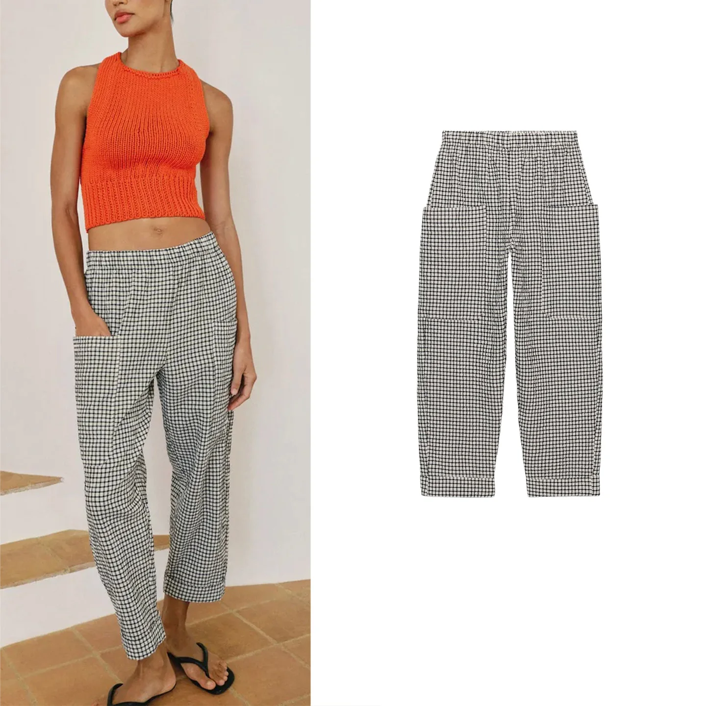 Low Waist Stretchy Casual Women's Pants Summer New Arrival Plaid Design Cuffed Hem Polyester Fabric Ladies Fashion Trousers