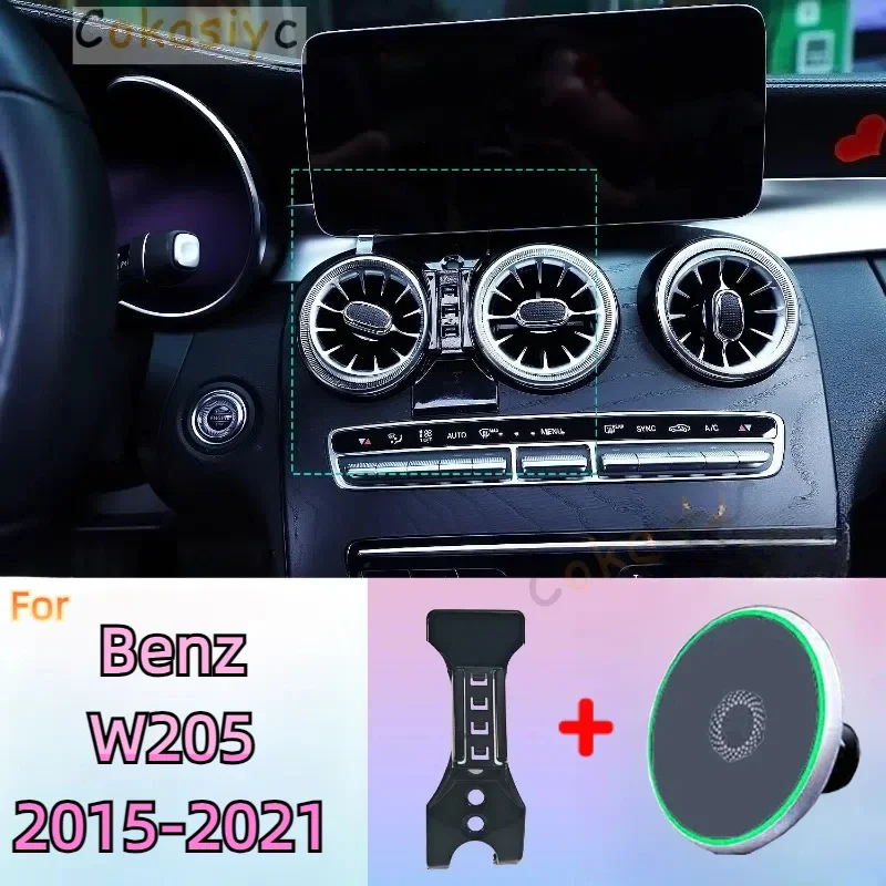 For Mercedes Benz C200 260 300 W205 2015-2021 Magnetic Phone Holder 15W Wireless Charging Phone Stand MagSafe Support Custom