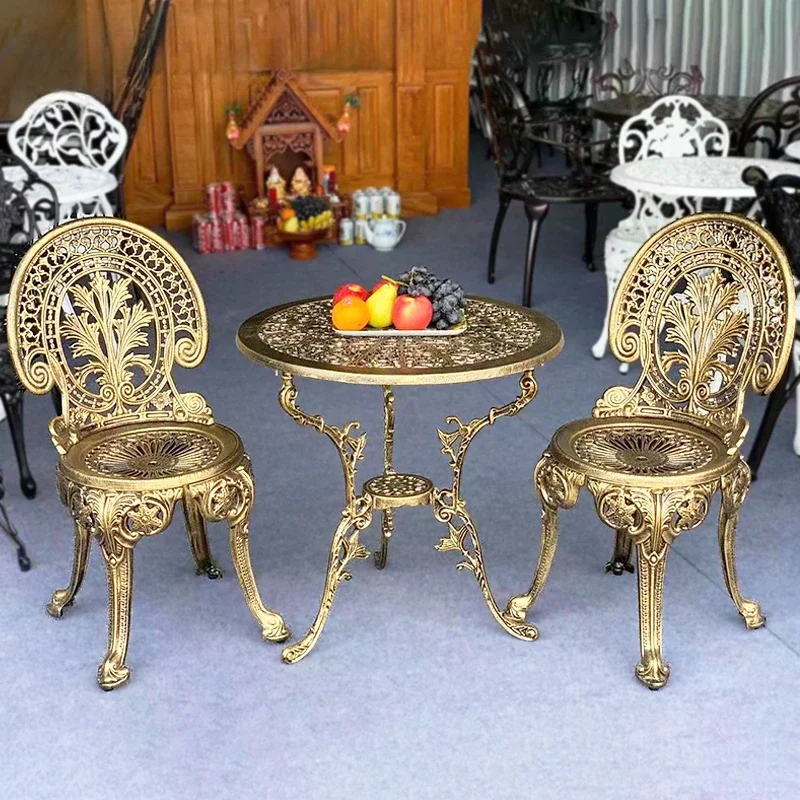 Diskon besar Set meja dan kursi balkon furnitur teras Aluminium cor taman