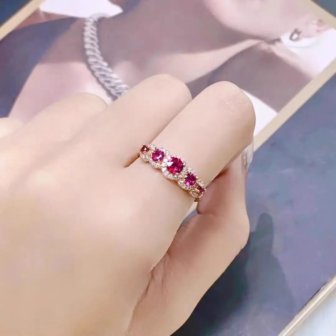 

European and American standard 925 silver inlaid crystal pomegranate gem transparent gorgeous fashion all-match female ring