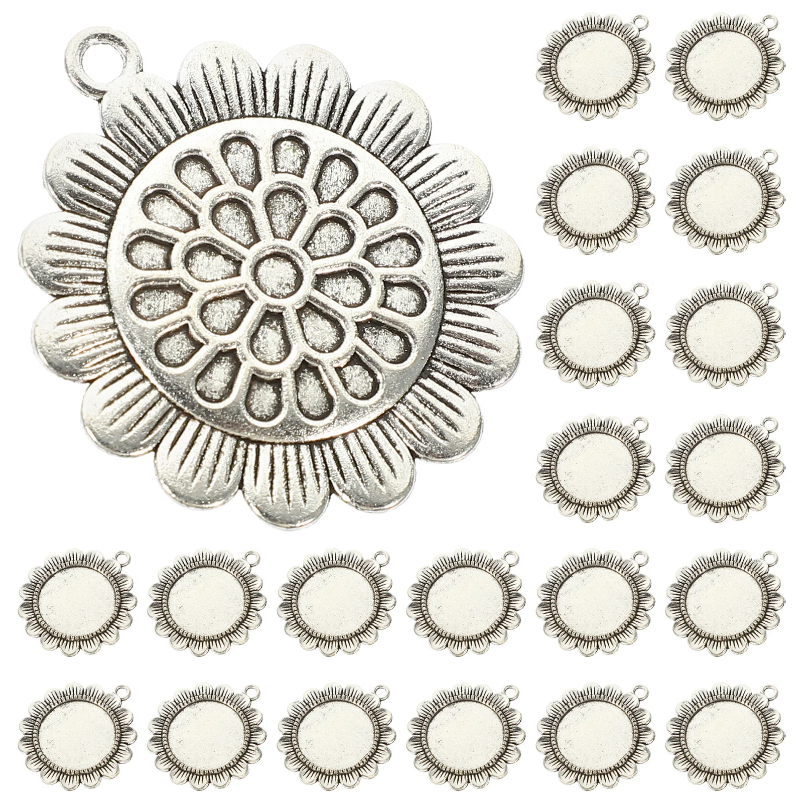 

20pcs Sunflower Shaped Alloy DIY Pendant Tray Blank Necklace Earring Jewelry Making Accessories Creative Craft Round Edge