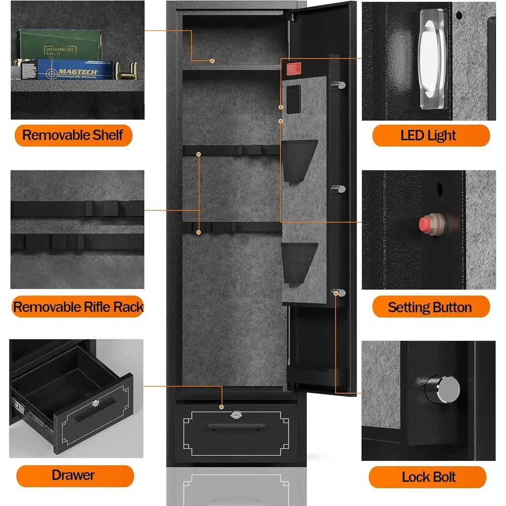 Armadio Portafucili a 6 Posti con Ripiani Rimovibili per Fucili, Pistole e Fucili a Pompa
