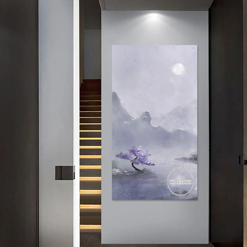 

Classical Chinese Style Design Pure Handmade Landscape Canvas Oil Painting Abstract Pure Handmade Decorative Item Art Pieces