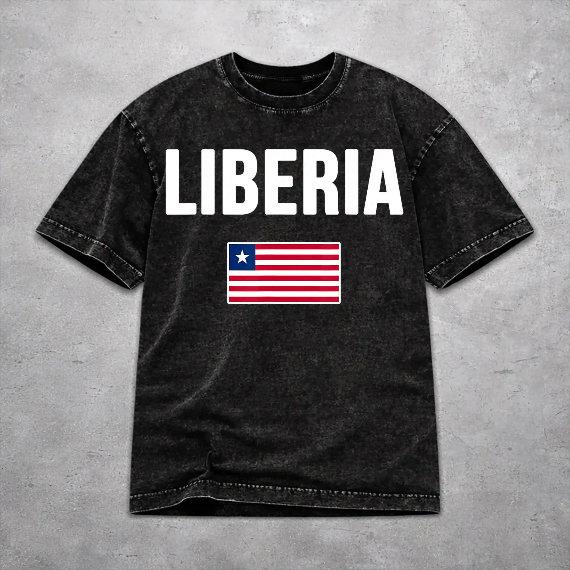 Harajuku Liberia Independence Day Apparel T-Shirts for Men Women  Washed Style Tee Shirt Clothes