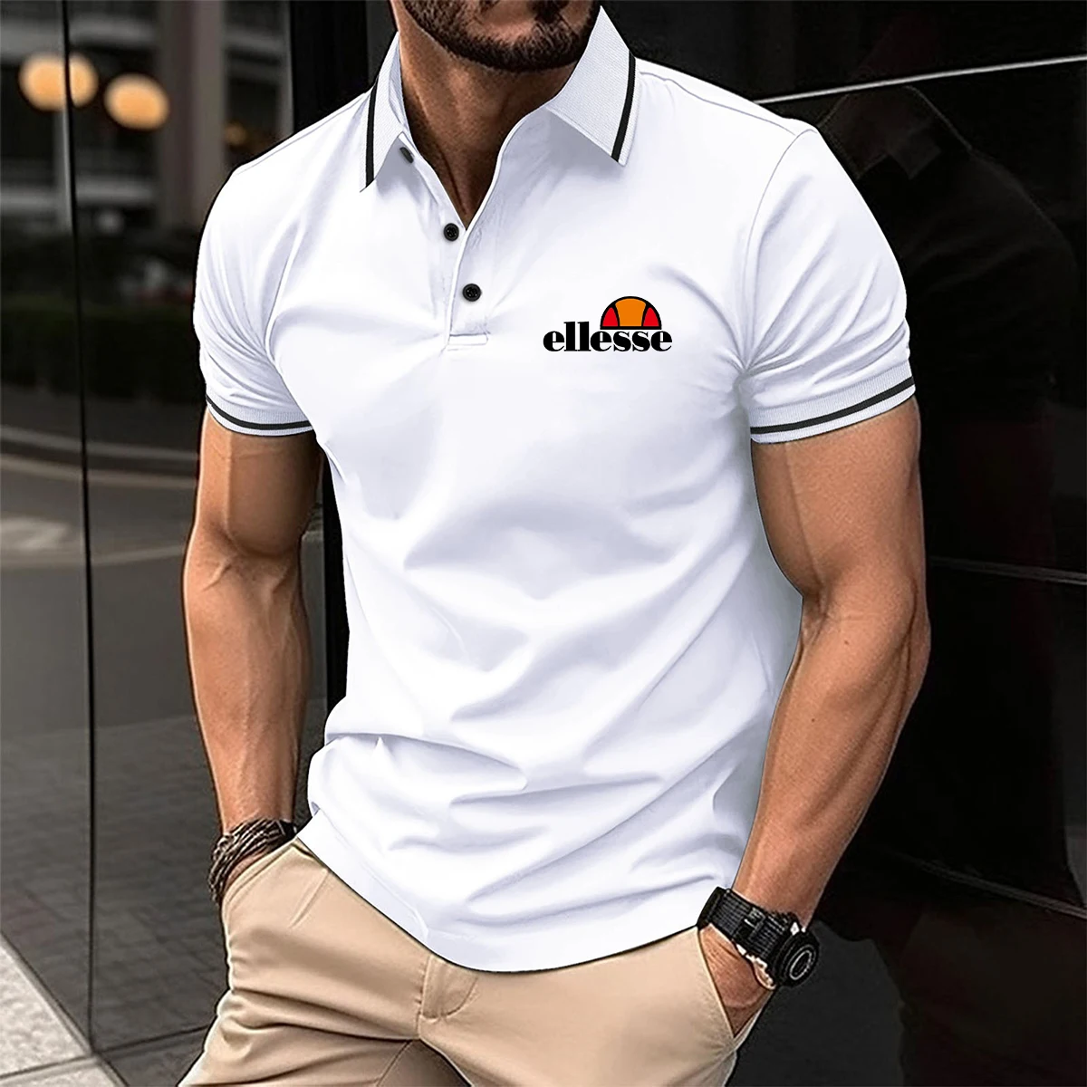 Men's Short-sleeved Polo Shirt Casual 3D Printed Design Stripes Pattern Summer men's polyester sports polo shirt Men's clothing