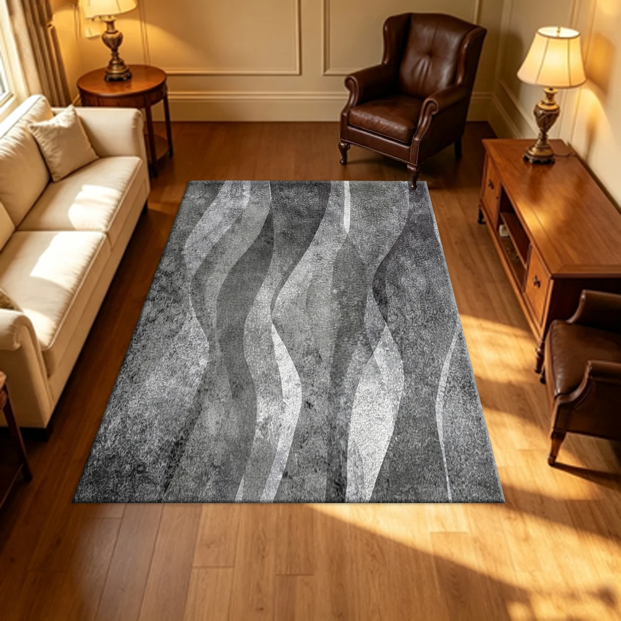 Abstract Mountain Wave Carpet Flooring Gray Tone Retro Textured Area Rug Modern Art Home Floor Mat for Living Room Study