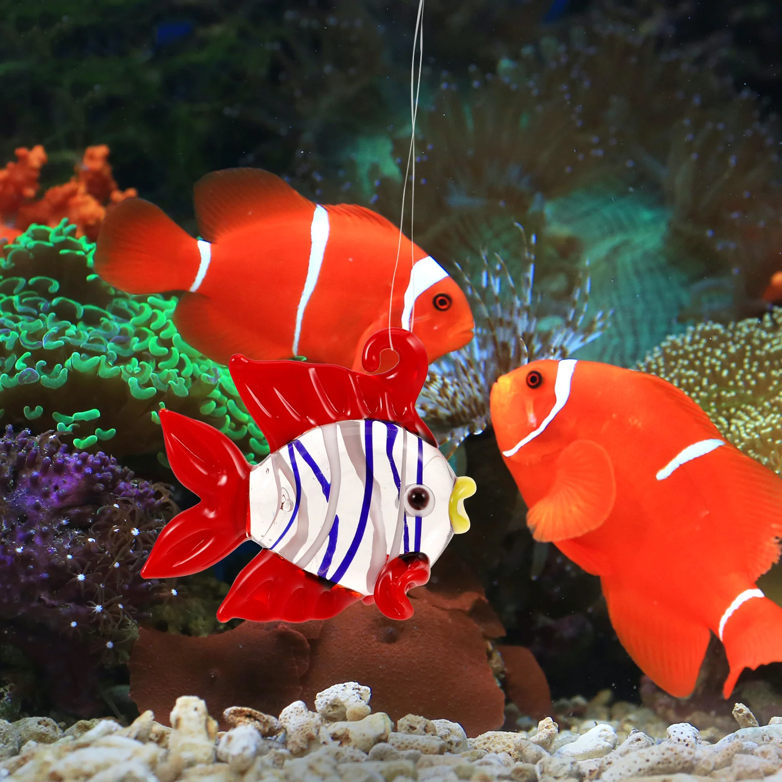 

Glass Fish Aquarium Floating Decoration Realistic Pendant Hanging Fish Tank Ornament Micro Landscape Accessories