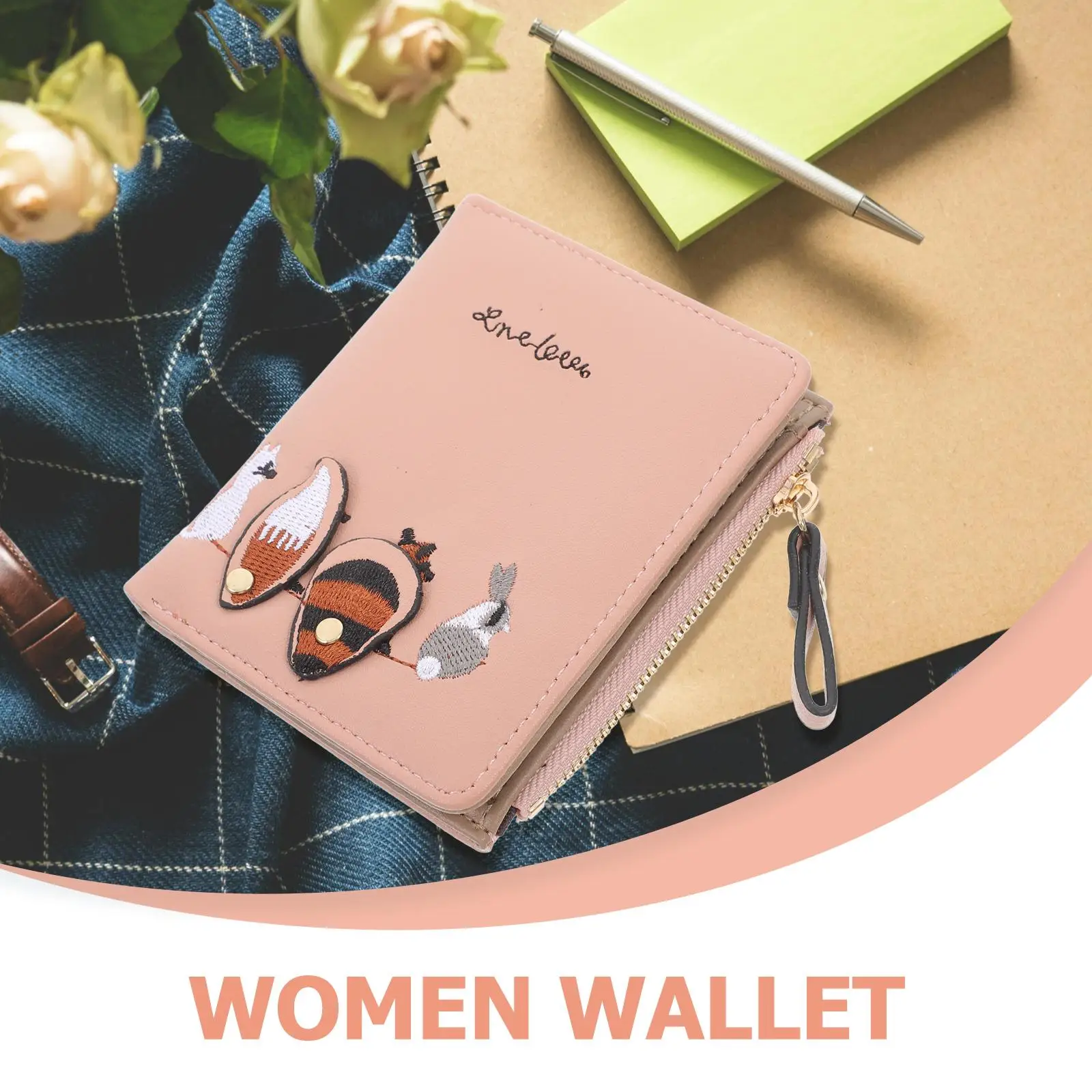 Critter Print Wallet Women Large Capacity Change Pouch Pu Handheld Cartoon Money Bag Coin Purse Card package Wallet With Zipper