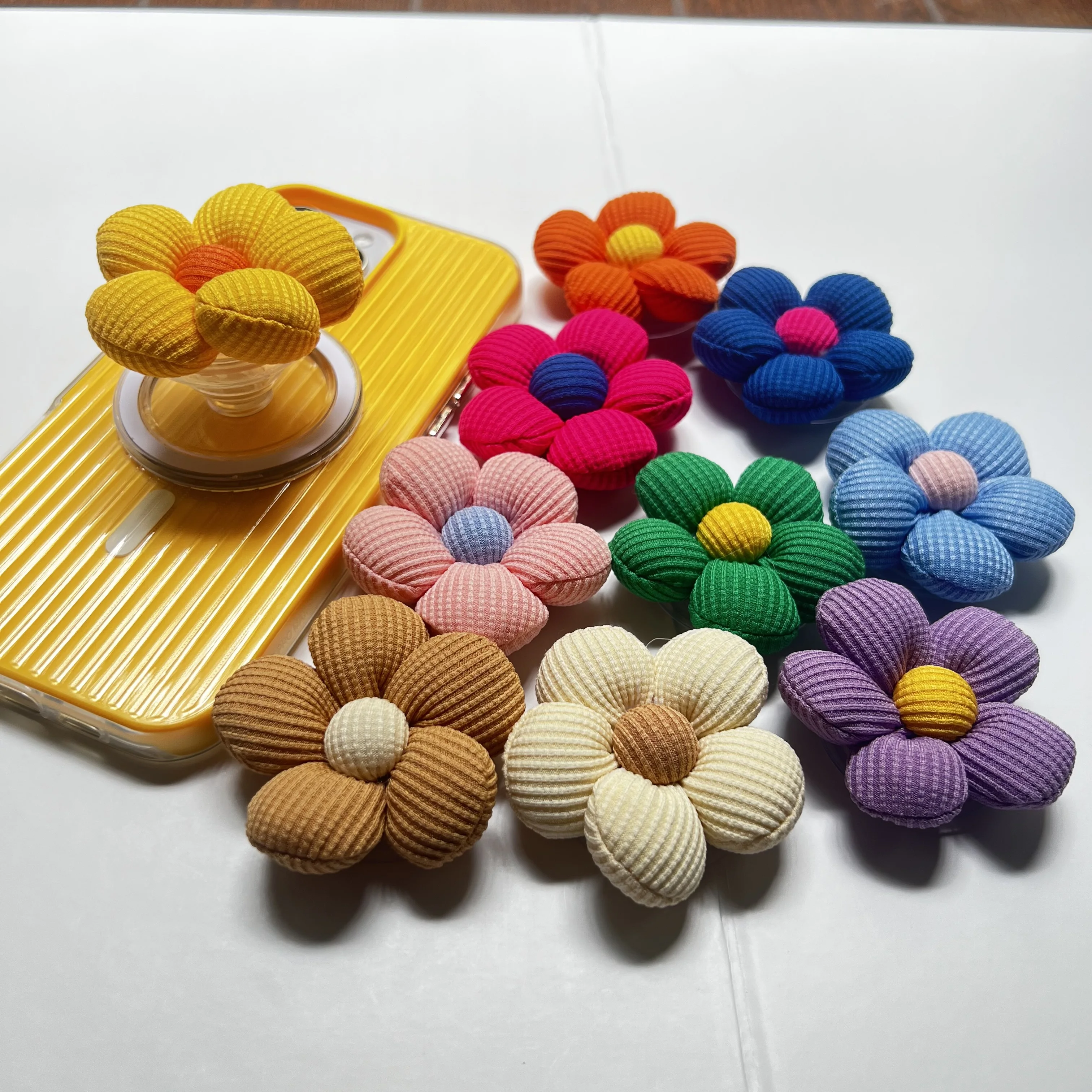 

Korean Cute Colorful Fabric Flowers Phone Holder Griptok Finger Ring Support For IPhone Samsung Cases Socket Bracket Girl Gift