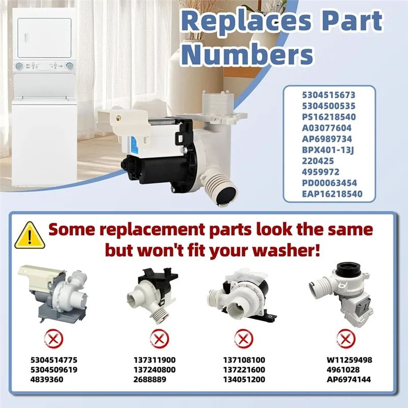 A02V-para conjunto de bomba de lavadora Frigidaire 5304524452 drenaje para piezas de lavadora secadora 5304515673 5304500535 AP6989734