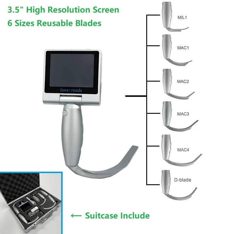 3.5 Inch Touch Screen High Resolution Display Video Laryngoscope 6 sizes Reusable Sterilizable Blades Arbitrarily Composable