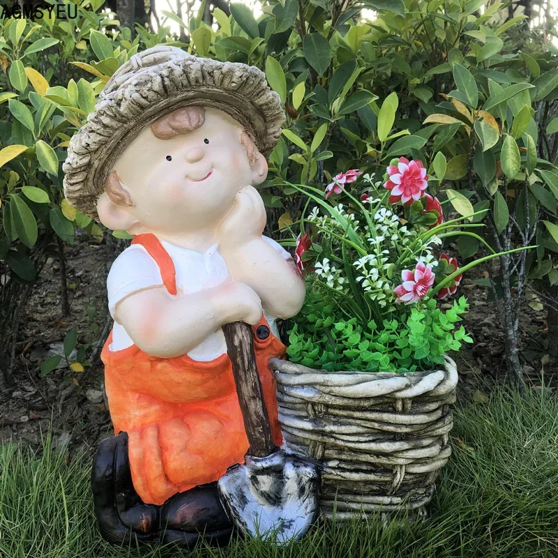 creative resin crafts cartoon character sculpture flower pot outdoor garden landscaping decoration potted home decoration