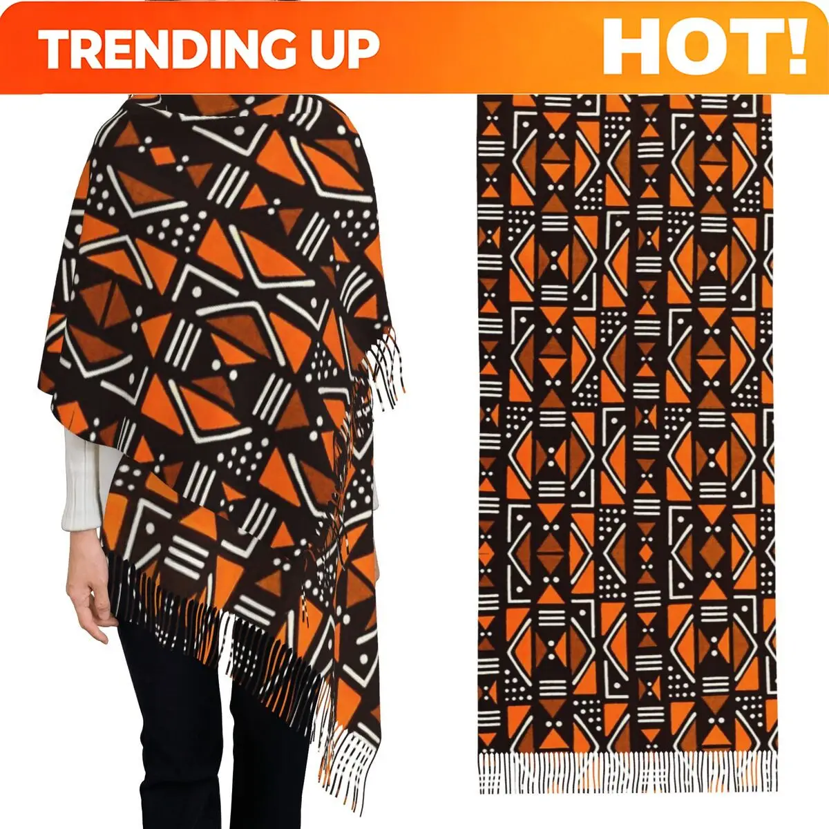 Customization African Bogolan Africa Ethnic Tribal Art Scarf Tassel Scarves For Women Soft Warm Shawls And Wraps Long Fall Winte