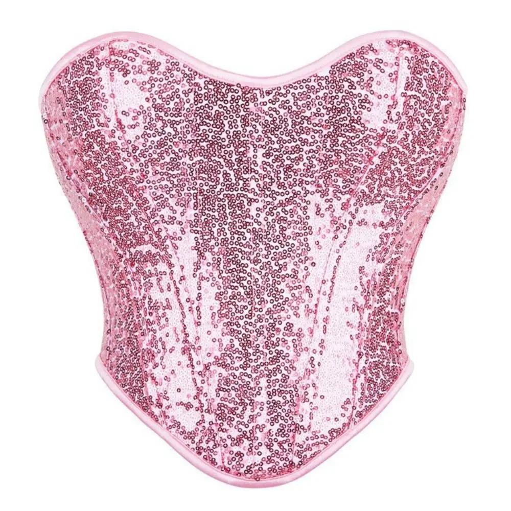 

Новый розовый топ с пайетками и глубоким вырезом, корректирующий фигуру, облегающий корсет для женщин