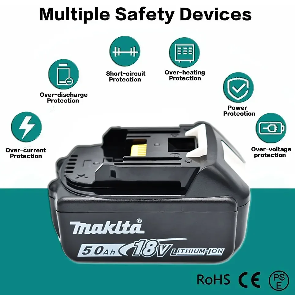 100% Original Makita Rechargeable Power Tool Battery, Replaceable LED Lithium-ion, 5.0 Ah 18V LXT BL1860B BL1860BL1850 BL1830