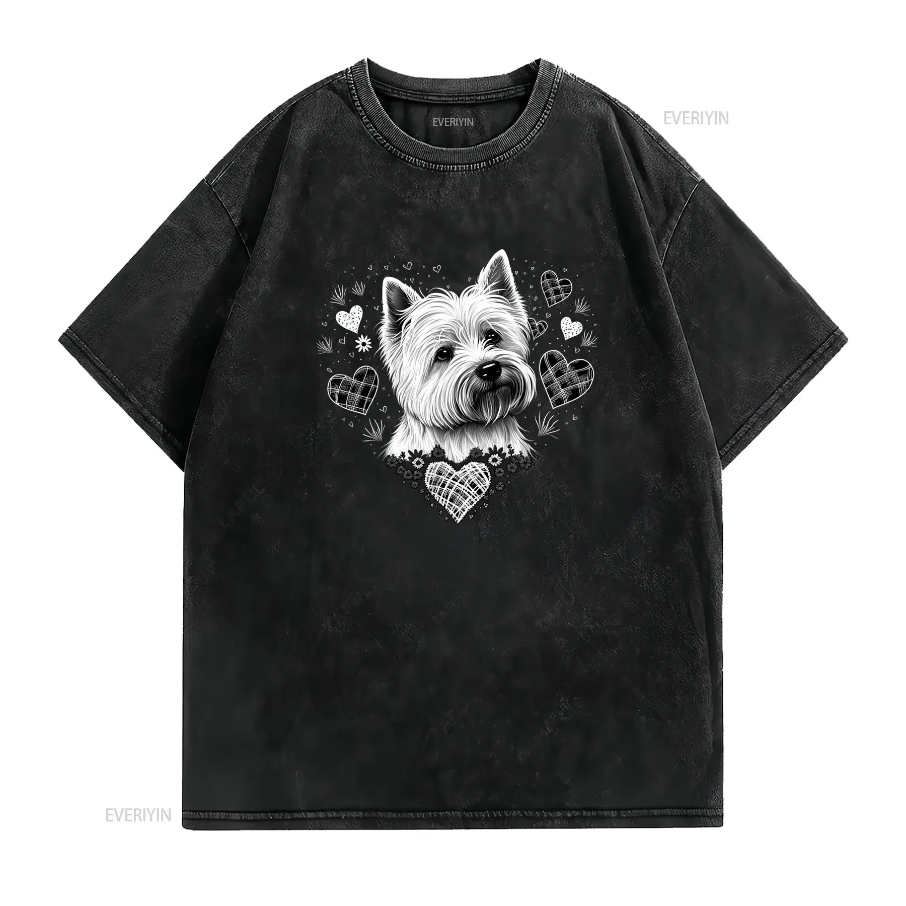 Nouveau T shirt à col rond Amoureux des chiens Westie Style décontracté Tissu légèrement extensible Coupe régulière Motif Soft