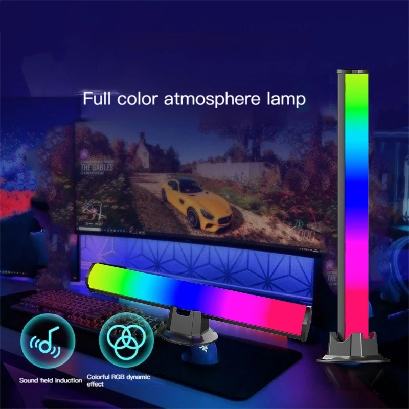 Rgb led carro sala de estar música ambiente sincronização luz da noite 3d som sensível colorida atmosfera desktop jogo luz 1 pacote de 2