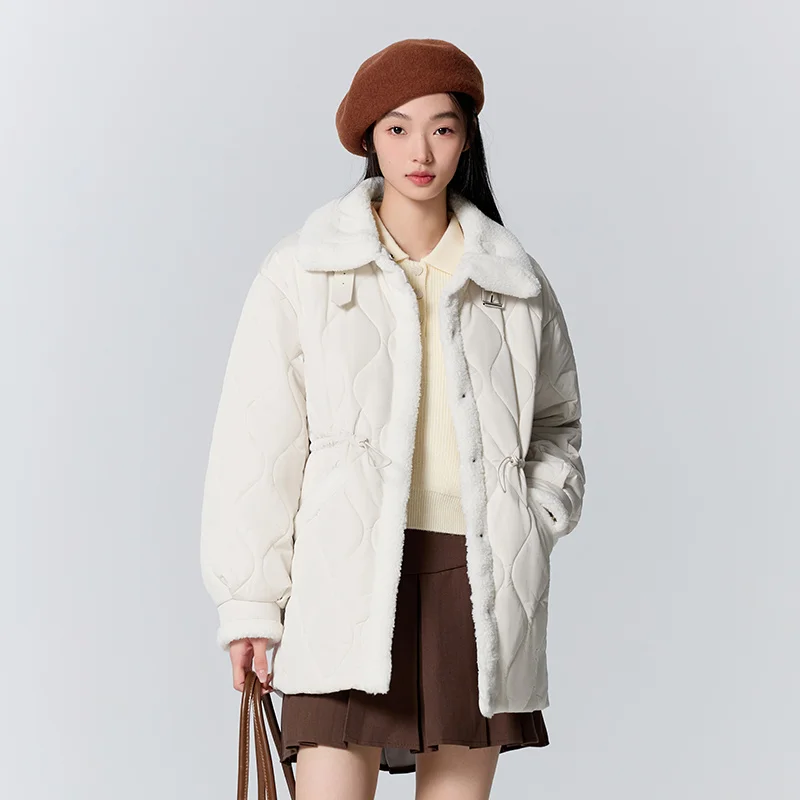 Semir Jacket Women Mid-Length Loose Stand-Up Collar Simple 2023 Winter New Temperament Versatile Cotton-Padded Jacket