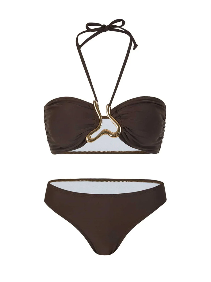 Set bikini da 3 pezzi Costumi da bagno femminili 2025 Costume da bagno sexy a fascia Halter Costume da bagno Cvoer ups Beach Maxi Dress Gonna lunga