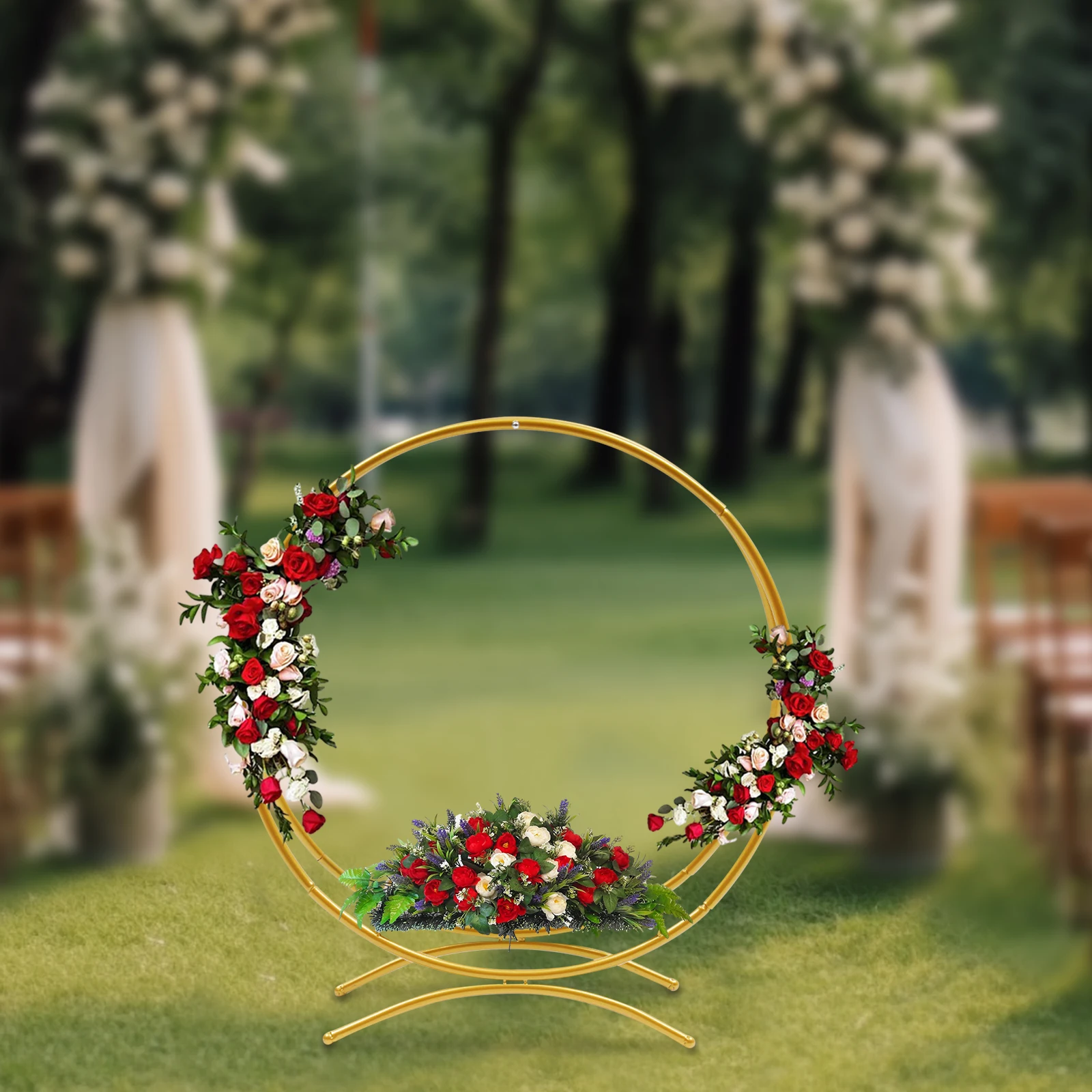 

Gold/Silver Wedding Round Cake Stand Flower Arch Rack 60cm/80cm Floral Hoop Wedding Birthday Party Decor