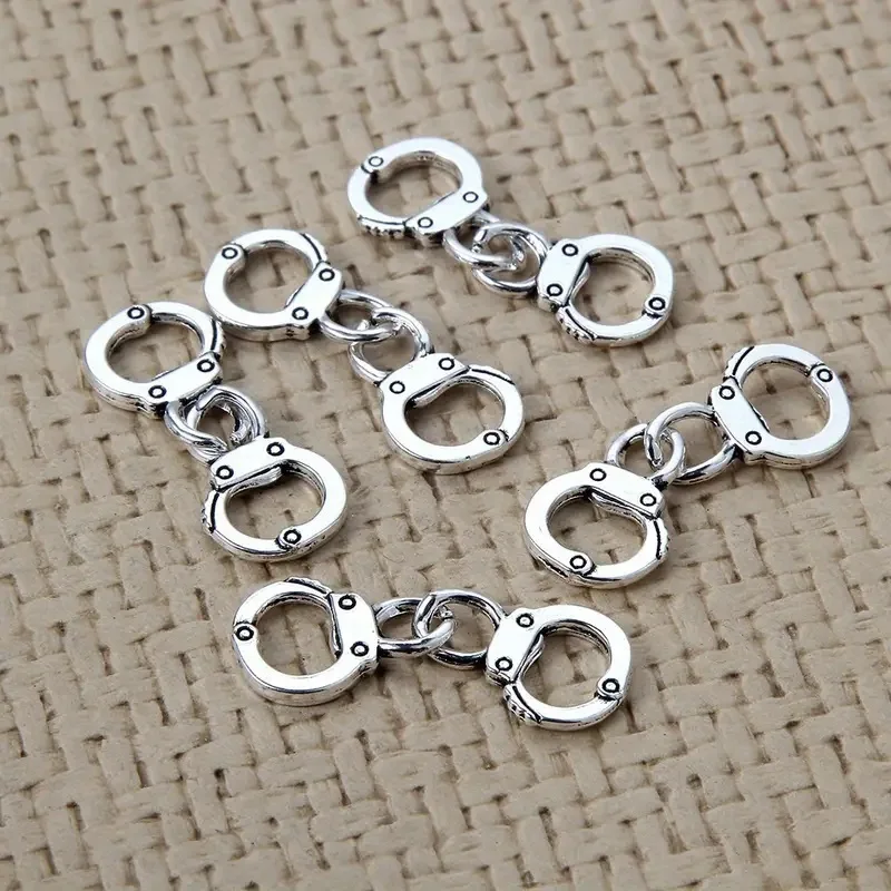 10pcs Trendy Alloy Silver Color Handcuffs Connecter Charms For DIY Necklace Bracelet Jewelry Making Accessoriess