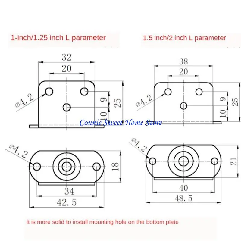 LXAF 4 Pack L-Shaped Side Mount Casters with Brake 1/1.25/1.5/2 inch Caster