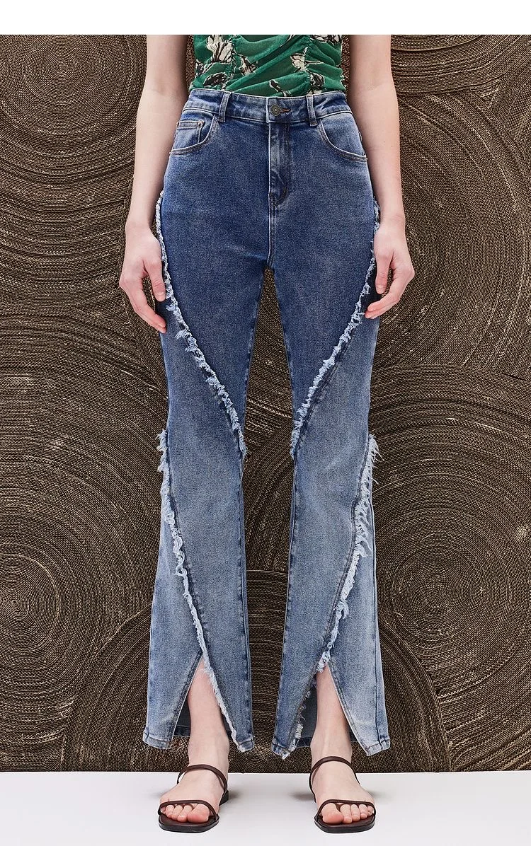 

Foreign trade Spain original single D women's jeans slit flared pants casual new embroidery fashion