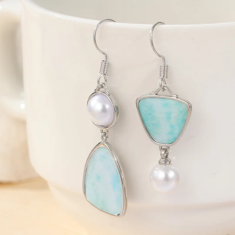 خمر بوهو مادة النحاس غير المتكافئة تقليد اللؤلؤ قلادة الأقراط، اليدوية المرأة البوهيمي نمط الأقراط #2