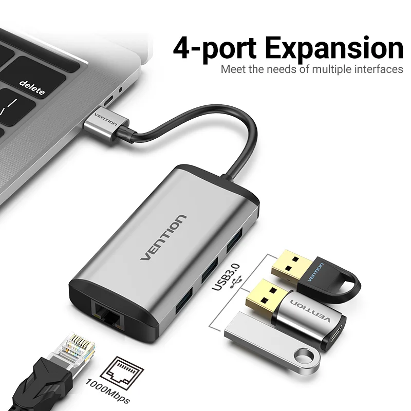 Vention 노트북용 USB 이더넷 어댑터, 샤오미 미 박스 S 이더넷 허브, 네트워크 카드, USB RJ45, USB 3.0 랜, 1000Mbps