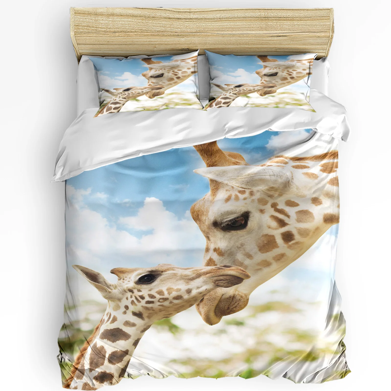 Giraffe Animal Cloud Sky Bedding Set 3pcs Boys Girls Duvet Cover Pillowcase Kids Adult Quilt Cover Double Bed Set Home Textile