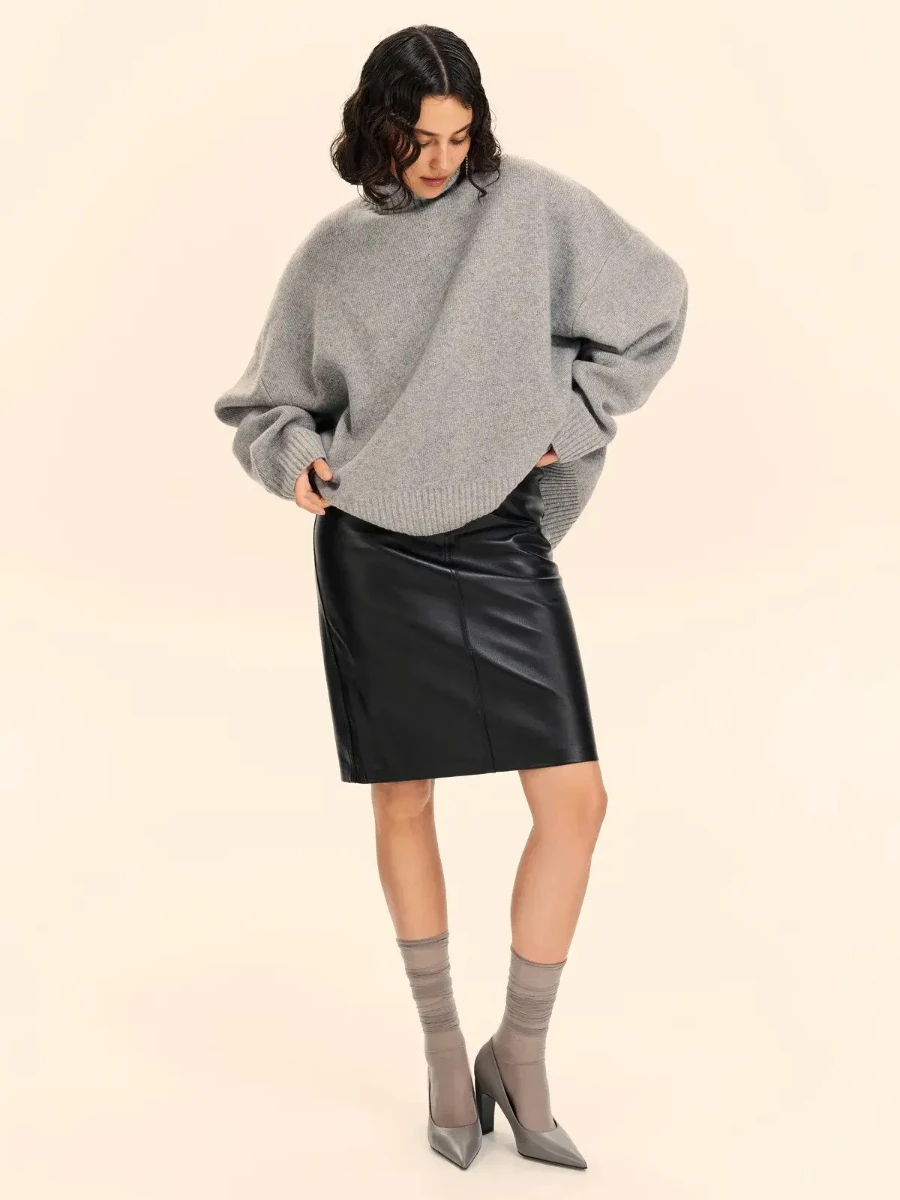 

Autumn Winter Women's New Yellow Turtleneck Sweater Oversized Loose Fit Warm Soft Knit Pullovers Ribbed Detailing